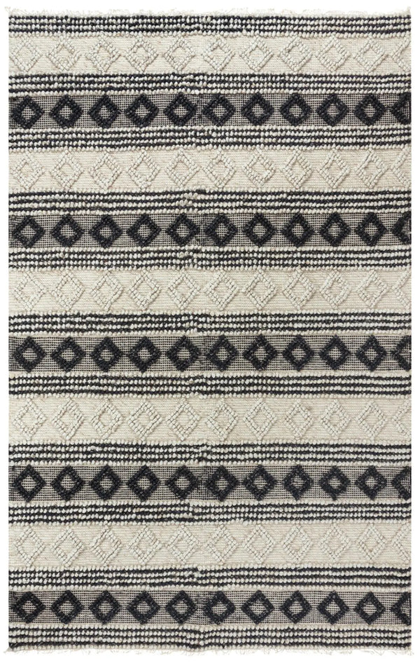 5' X 8' Beige Navy Blue And Blue Wool Geometric Hand Woven Area Rug Homeroots Home Decor