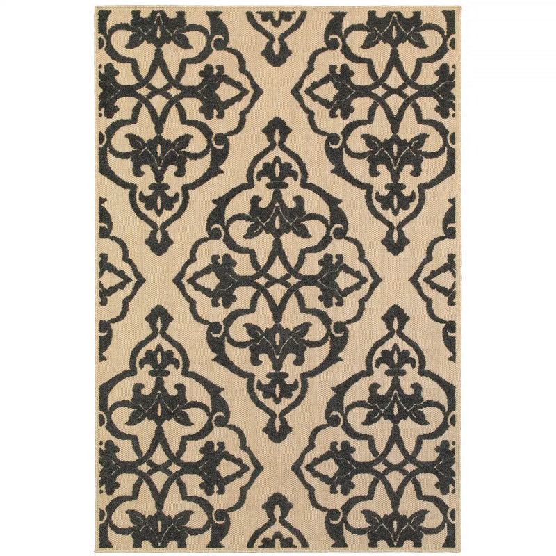 5' X 8' Beige and Black Medallion Stain Resistant Indoor Outdoor Area Rug Homeroots Outdoor