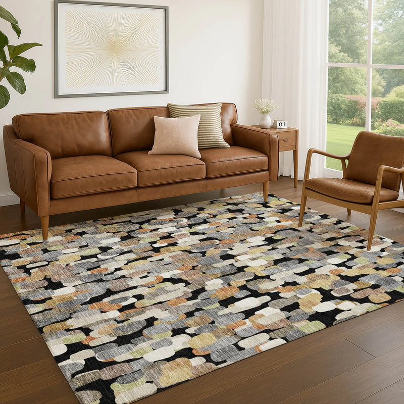 5' X 8' Black And Beige Abstract Washable Indoor Outdoor Area Rug Homeroots Outdoor
