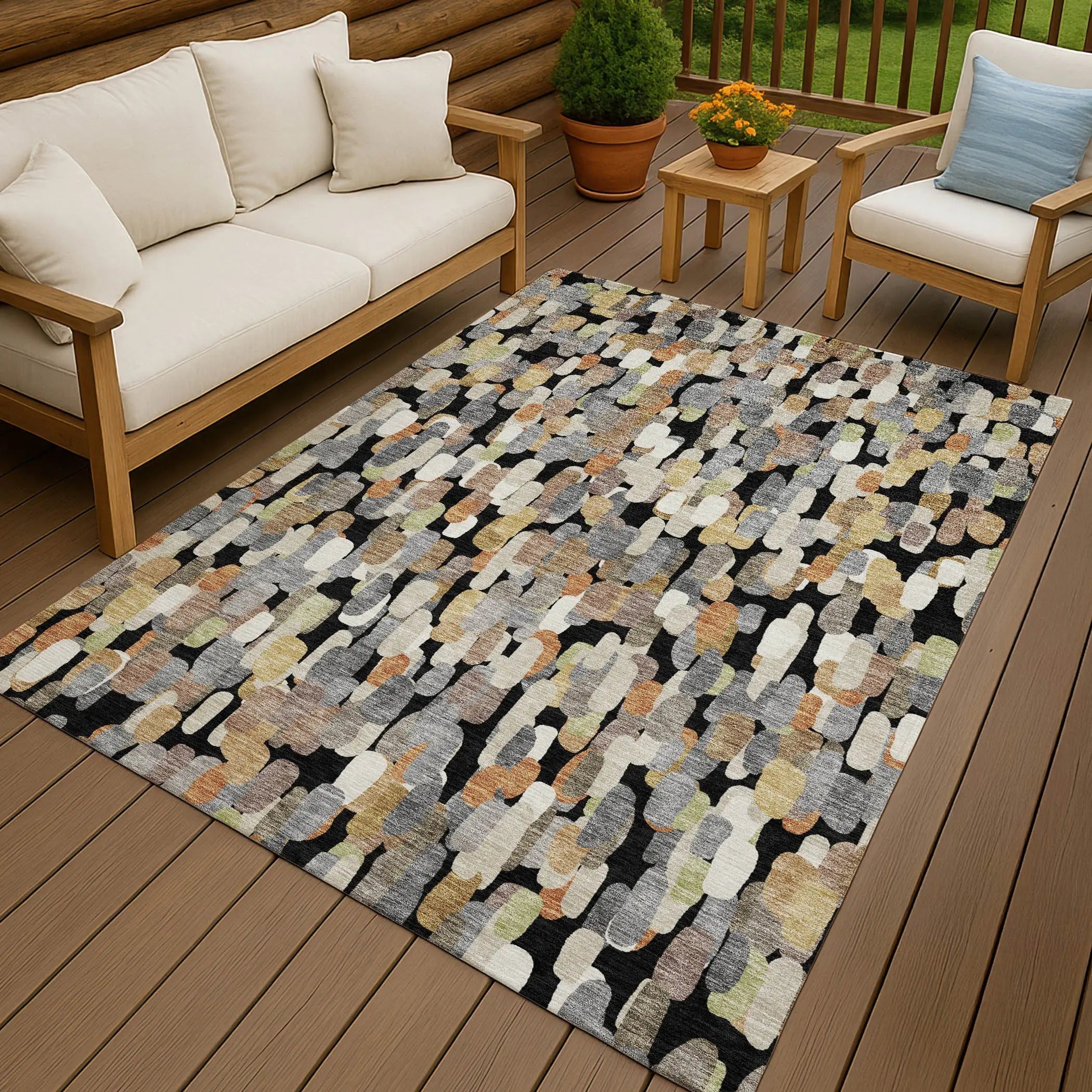 5' X 8' Black And Beige Abstract Washable Indoor Outdoor Area Rug Homeroots Outdoor