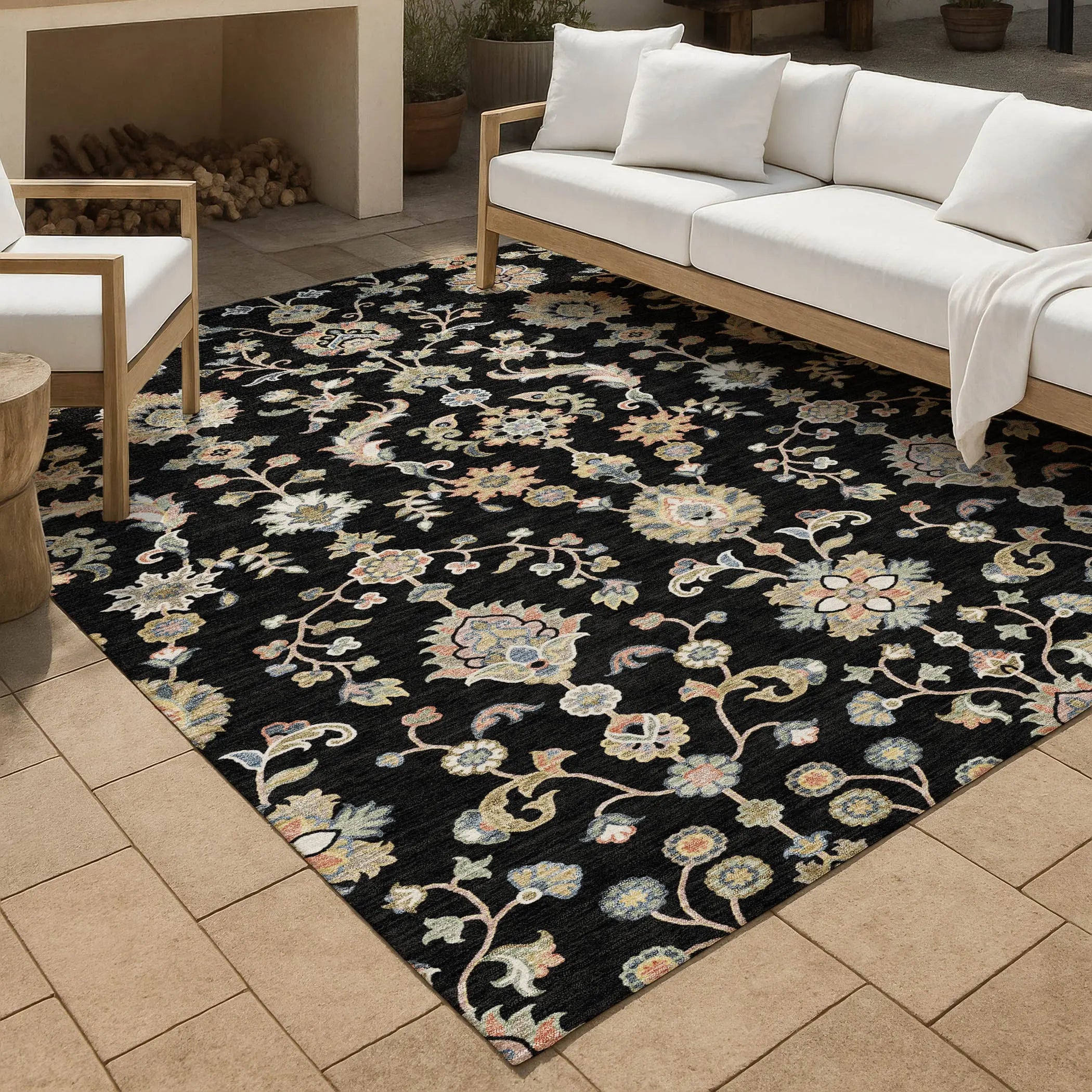 5' X 8' Black And Beige Abstract Washable Indoor Outdoor Area Rug Homeroots Outdoor