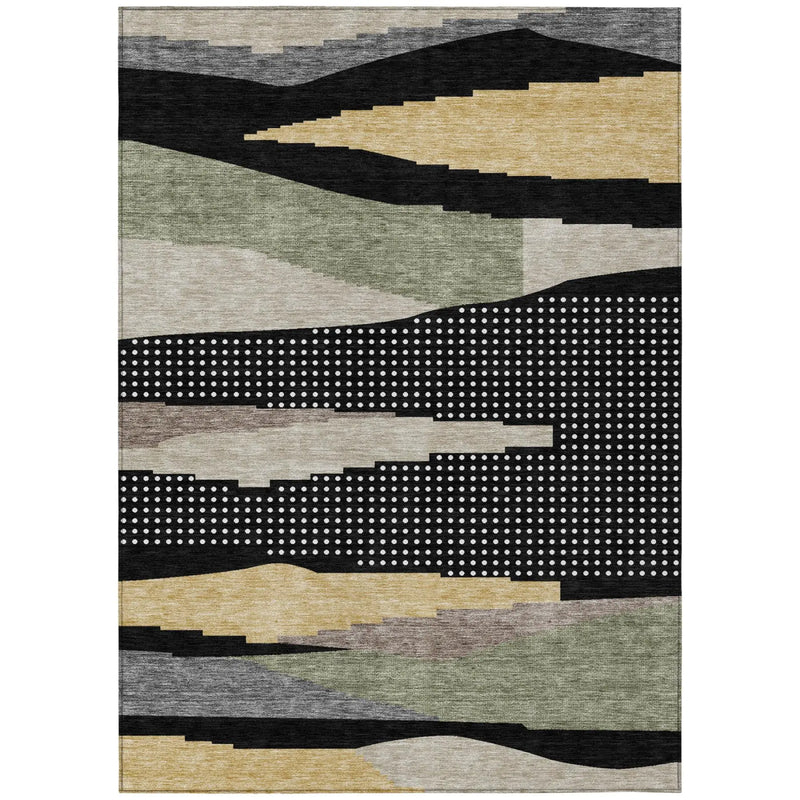 5' X 8' Black And Beige Abstract Washable Indoor Outdoor Area Rug Homeroots Outdoor