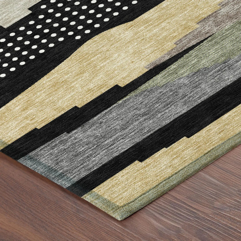 5' X 8' Black And Beige Abstract Washable Indoor Outdoor Area Rug Homeroots Outdoor