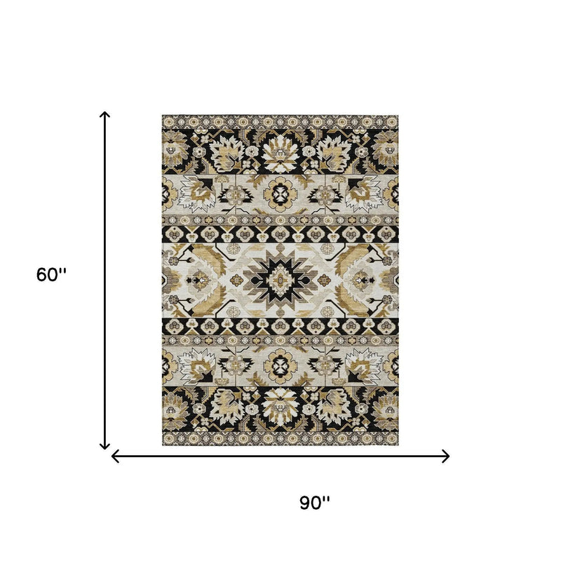 5' X 8' Black And Beige Cactus Washable Indoor Outdoor Area Rug Homeroots Outdoor