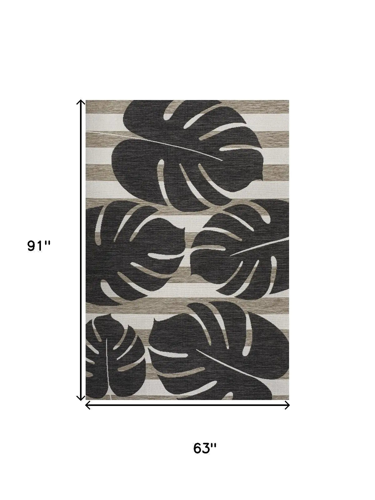 5' X 8' Black And Beige Floral Indoor Outdoor Area Rug Homeroots Outdoor