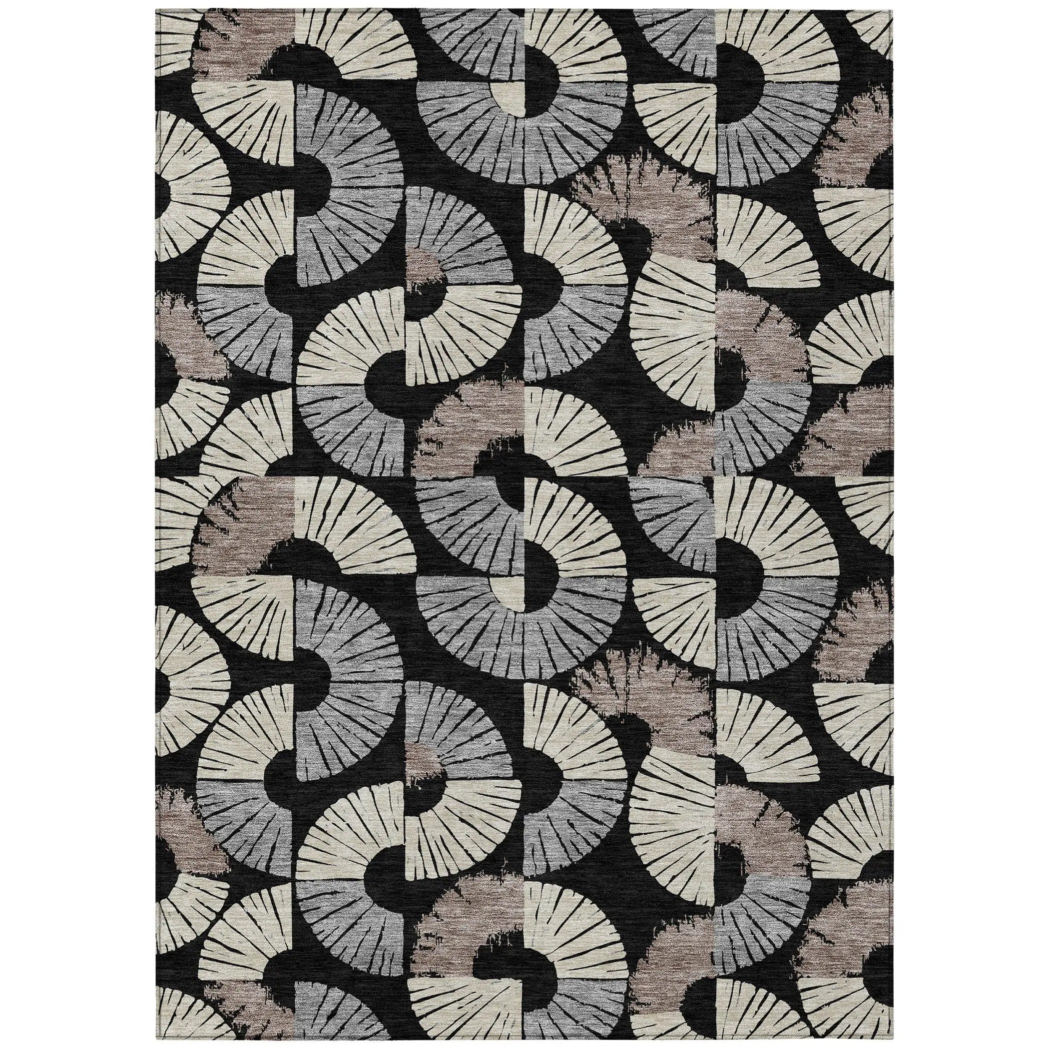 5' X 8' Black And Beige Geometric Washable Indoor Outdoor Area Rug Homeroots Outdoor