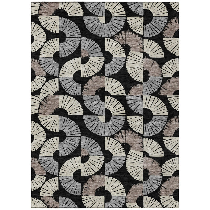 5' X 8' Black And Beige Geometric Washable Indoor Outdoor Area Rug Homeroots Outdoor