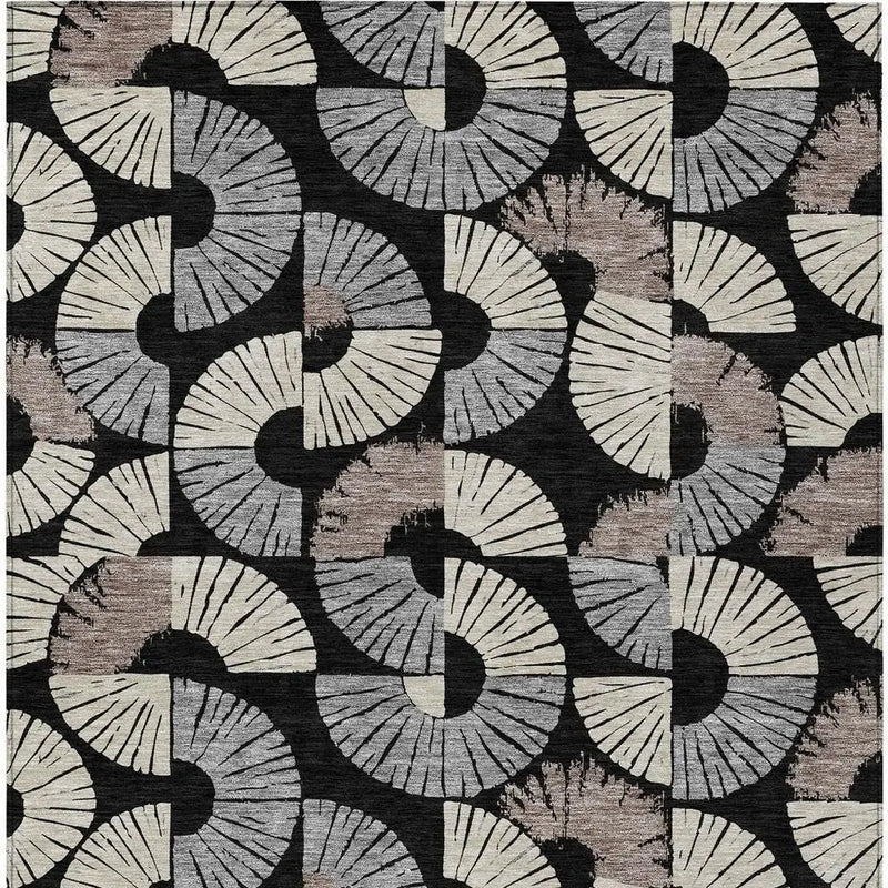 5' X 8' Black And Beige Geometric Washable Indoor Outdoor Area Rug Homeroots Outdoor