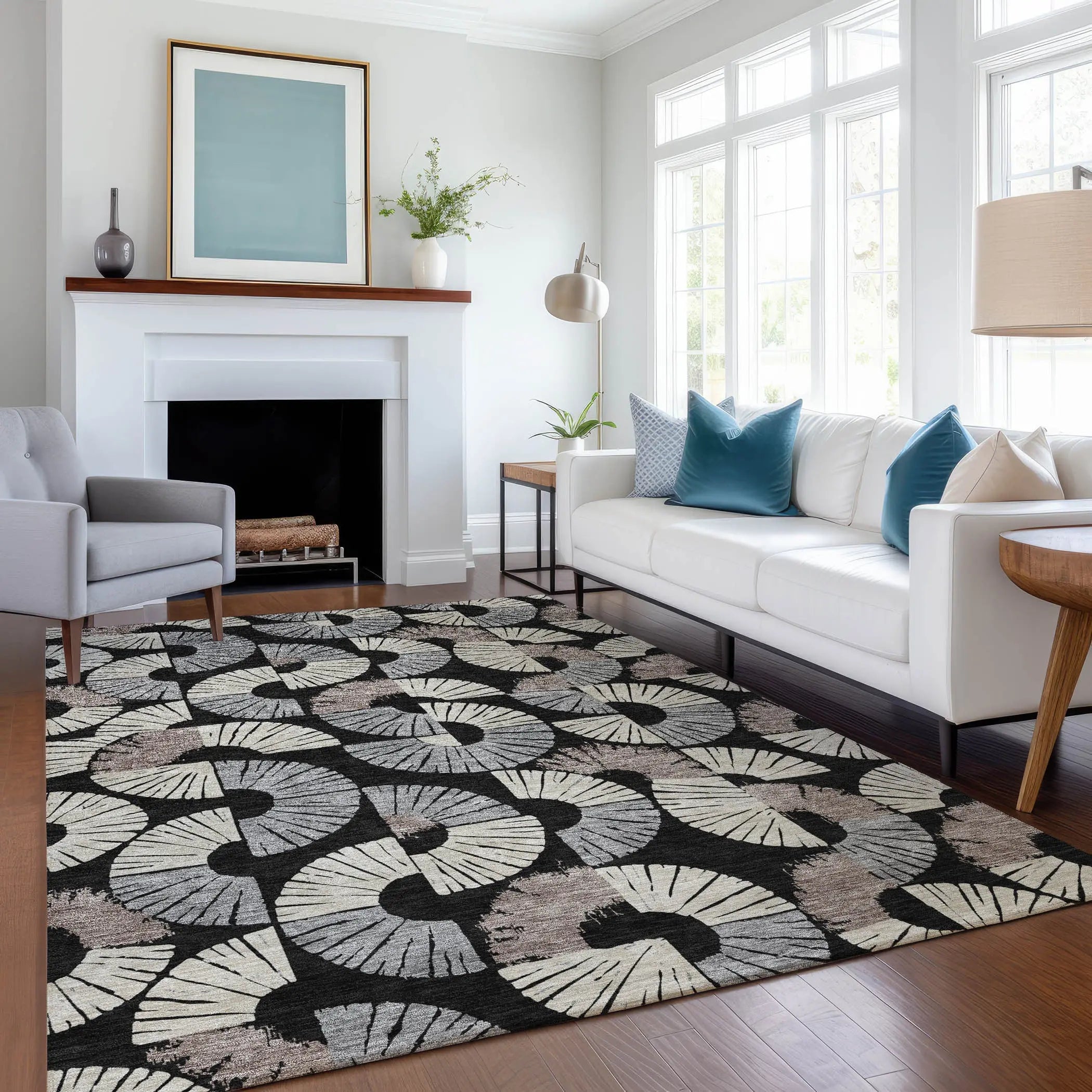 5' X 8' Black And Beige Geometric Washable Indoor Outdoor Area Rug Homeroots Outdoor