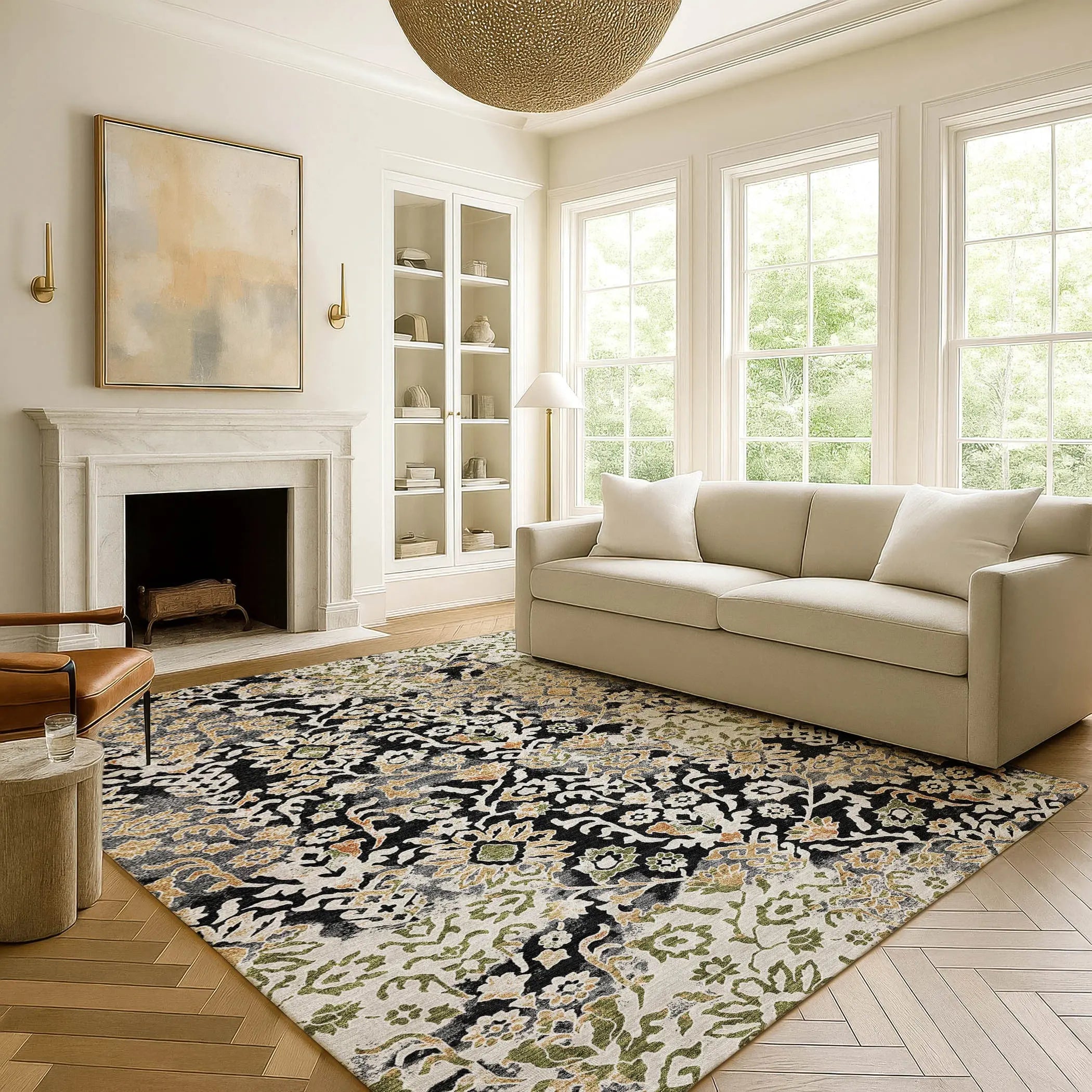 5' X 8' Black And Beige Geometric Washable Indoor Outdoor Area Rug Homeroots Outdoor