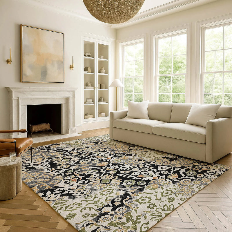 5' X 8' Black And Beige Geometric Washable Indoor Outdoor Area Rug Homeroots Outdoor
