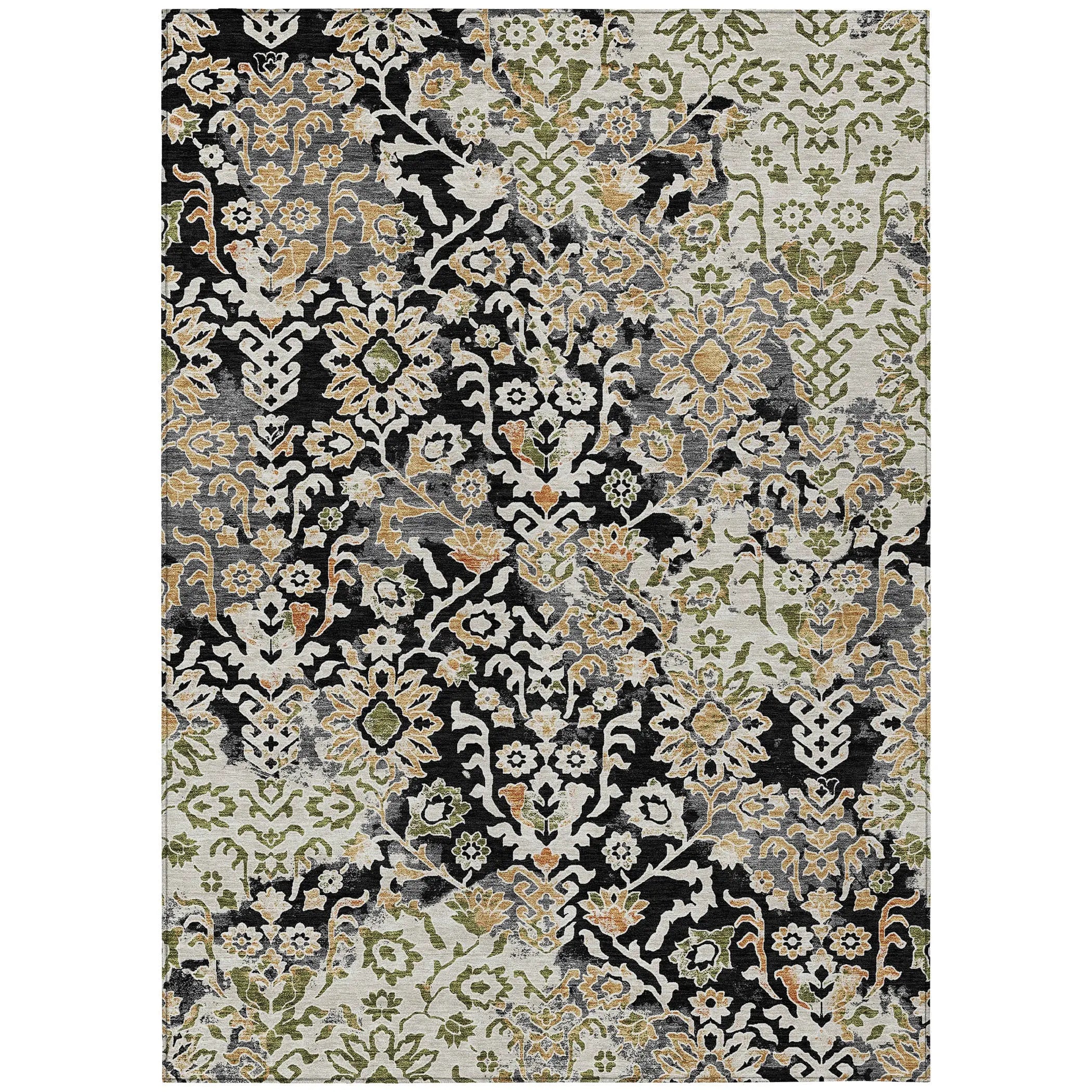 5' X 8' Black And Beige Geometric Washable Indoor Outdoor Area Rug Homeroots Outdoor