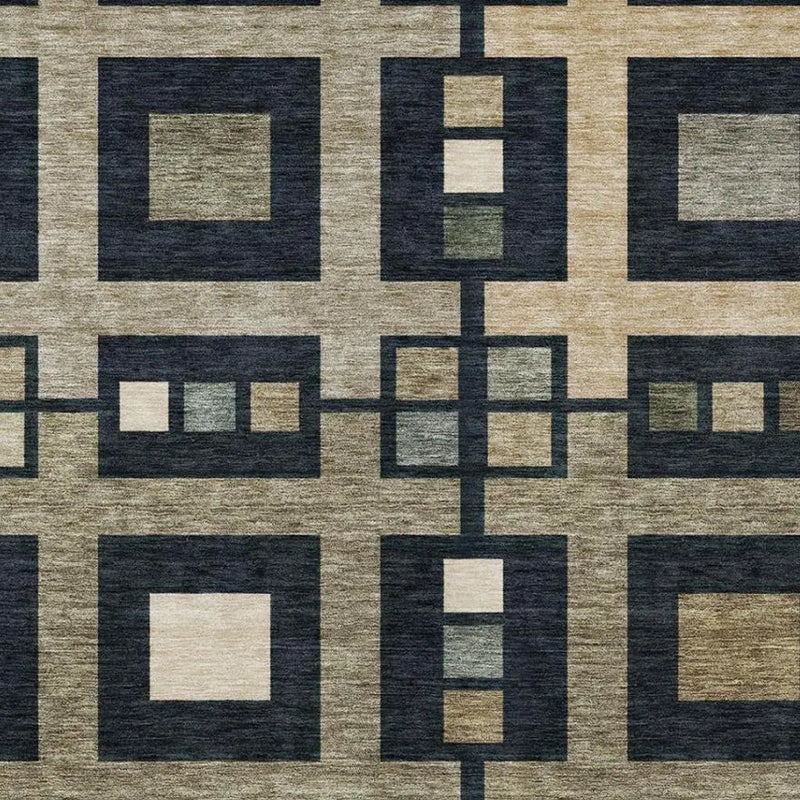 5' X 8' Black And Beige Geometric Washable Indoor Outdoor Area Rug Homeroots Outdoor