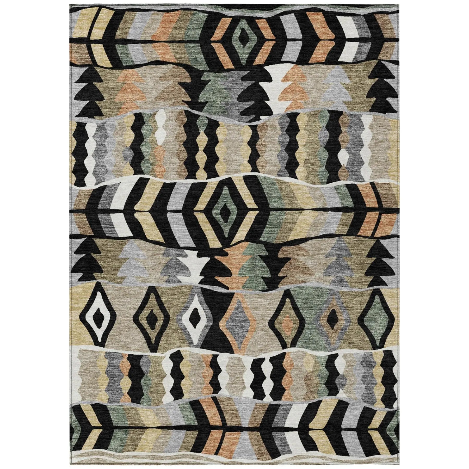 5' X 8' Black And Beige Geometric Washable Indoor Outdoor Area Rug Homeroots Outdoor