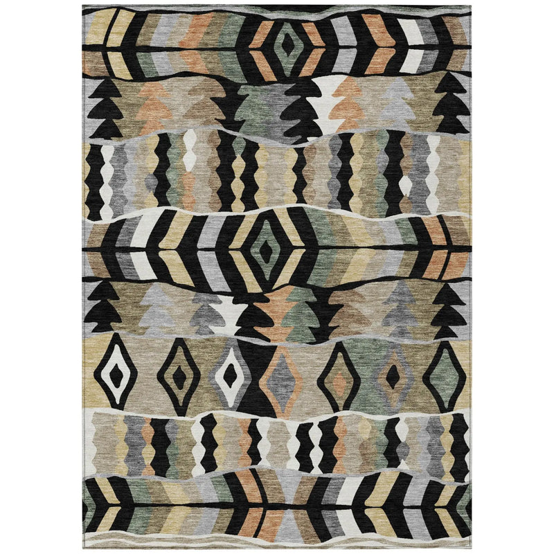 5' X 8' Black And Beige Geometric Washable Indoor Outdoor Area Rug Homeroots Outdoor