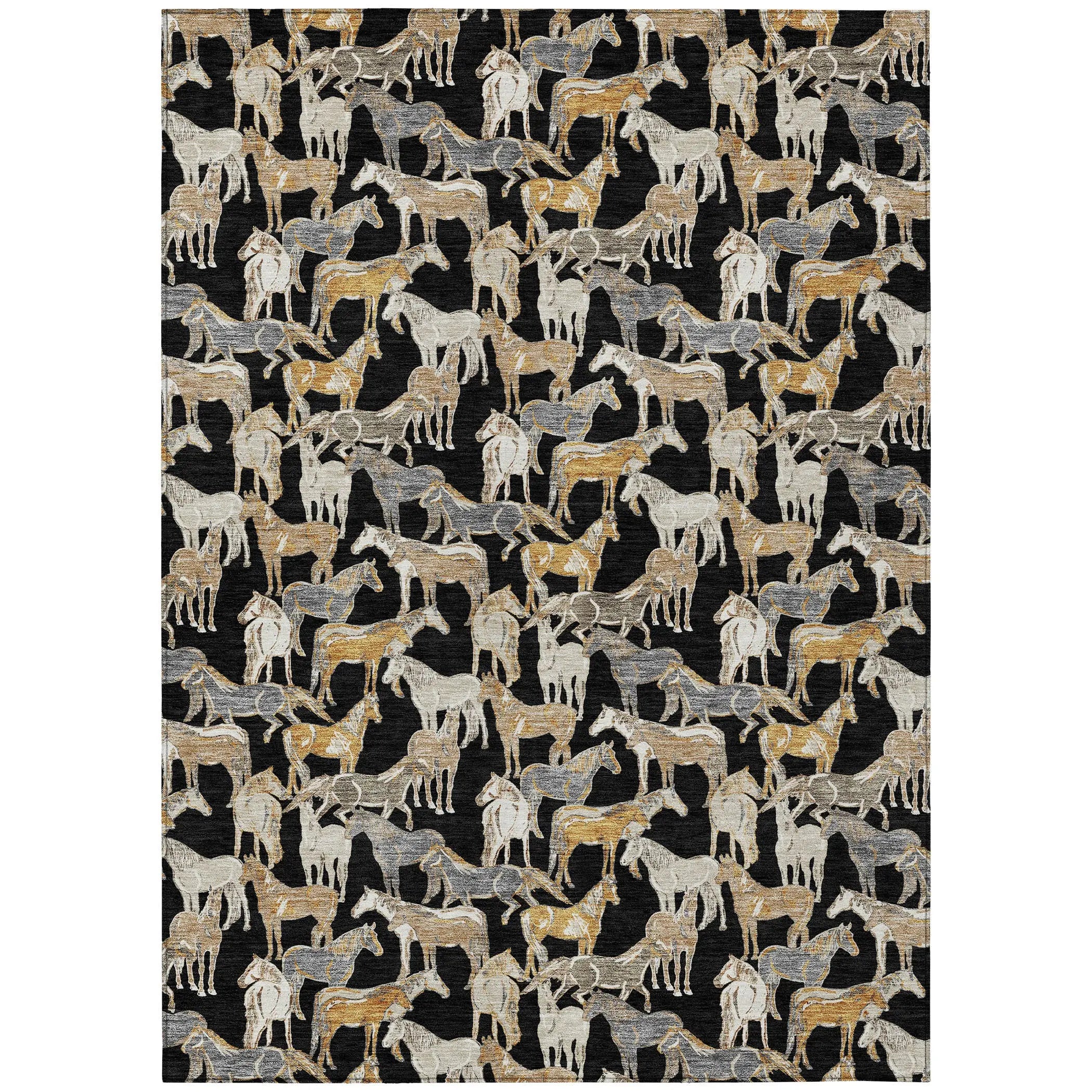 5' X 8' Black And Beige Horse Washable Indoor Outdoor Area Rug Homeroots Outdoor
