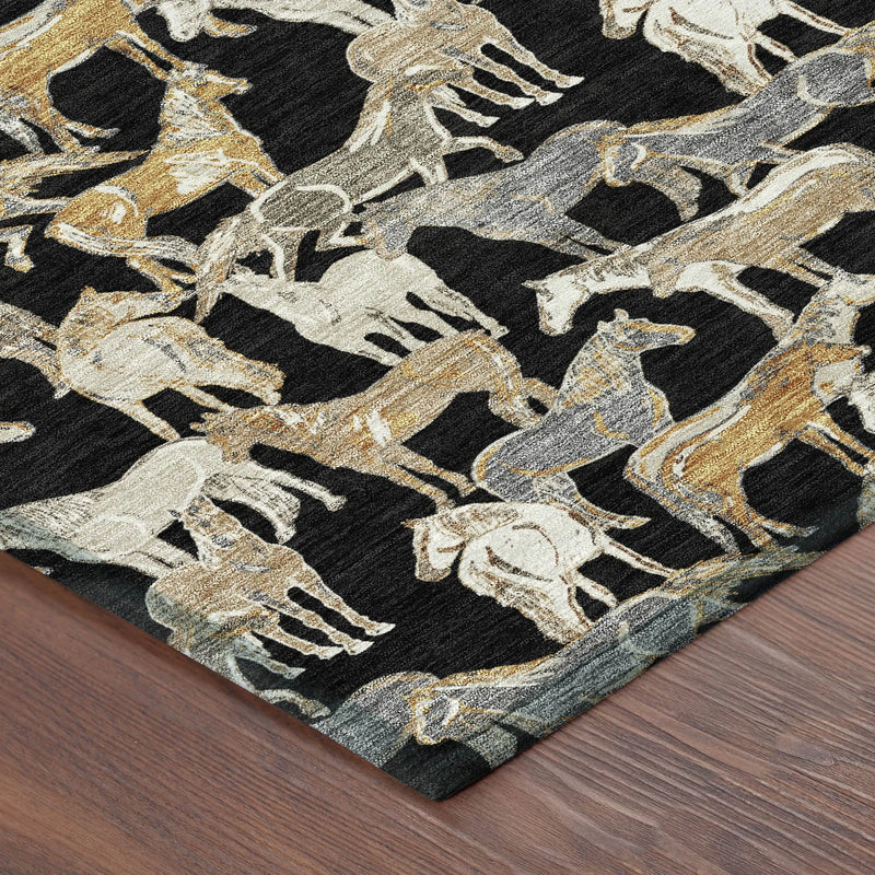 5' X 8' Black And Beige Horse Washable Indoor Outdoor Area Rug Homeroots Outdoor
