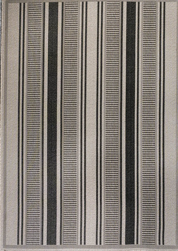5' X 8' Black And Beige Striped Indoor Outdoor Area Rug Homeroots Outdoor
