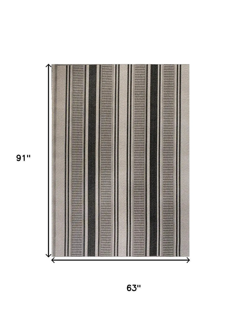 5' X 8' Black And Beige Striped Indoor Outdoor Area Rug Homeroots Outdoor