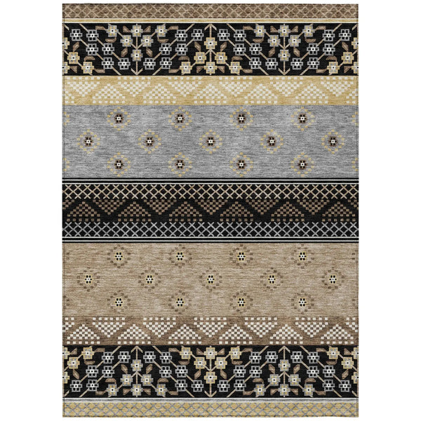 5' X 8' Black And Beige Striped Washable Indoor Outdoor Area Rug Homeroots Outdoor