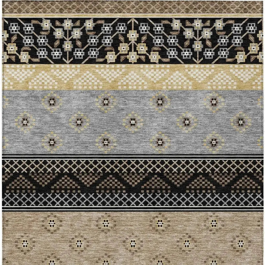 5' X 8' Black And Beige Striped Washable Indoor Outdoor Area Rug Homeroots Outdoor