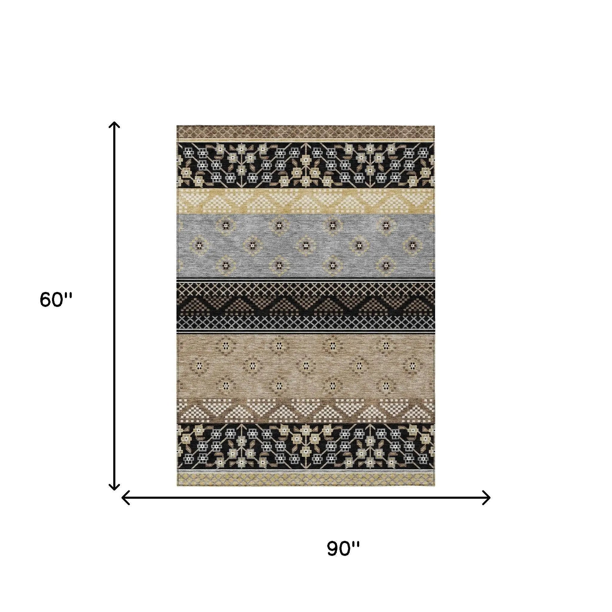 5' X 8' Black And Beige Striped Washable Indoor Outdoor Area Rug Homeroots Outdoor