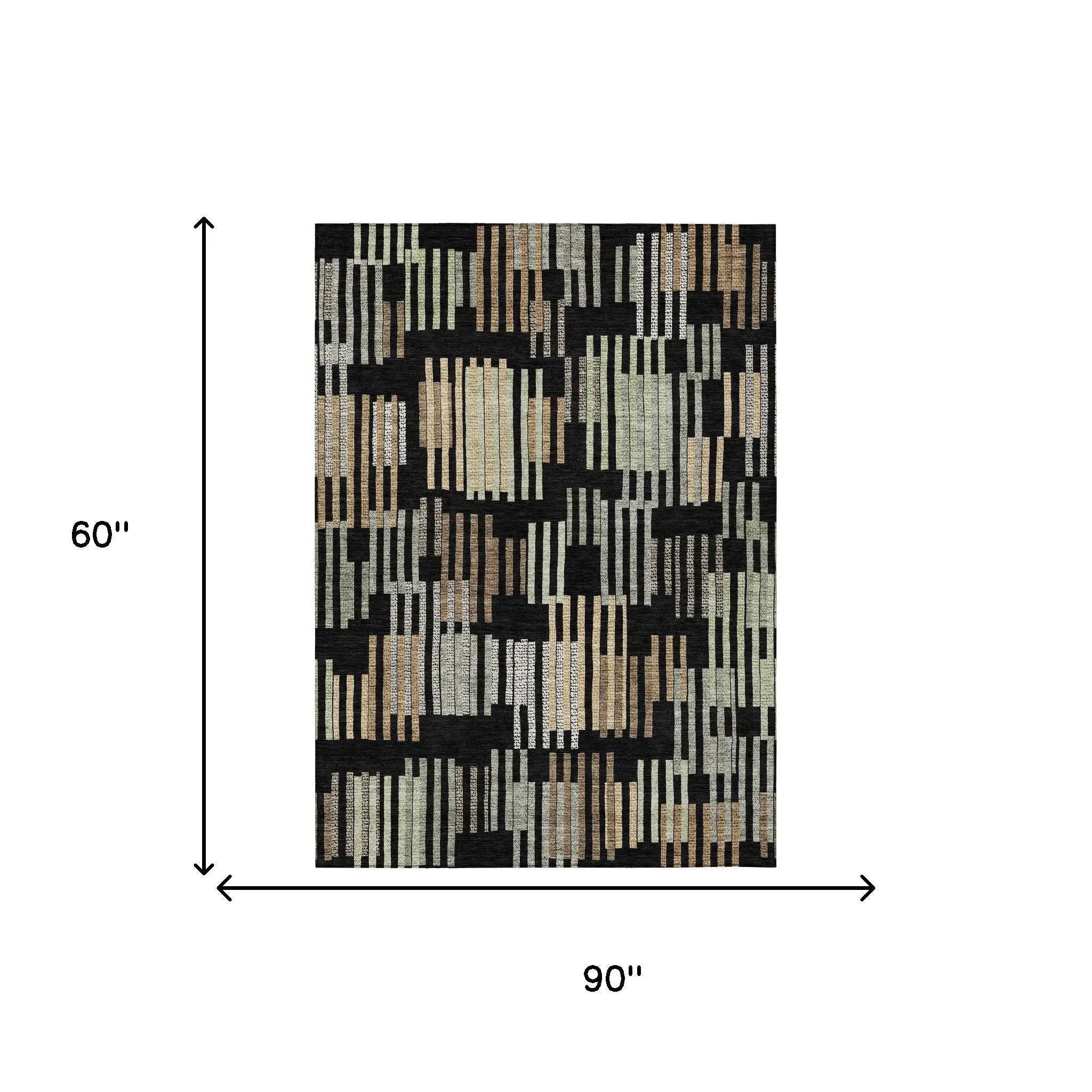 5' X 8' Black And Beige Striped Washable Indoor Outdoor Area Rug Homeroots Outdoor