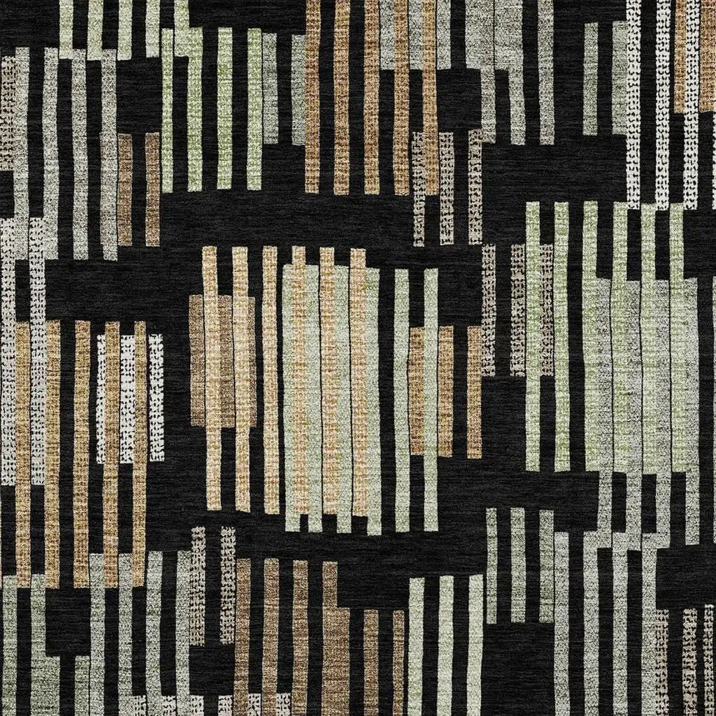 5' X 8' Black And Beige Striped Washable Indoor Outdoor Area Rug Homeroots Outdoor
