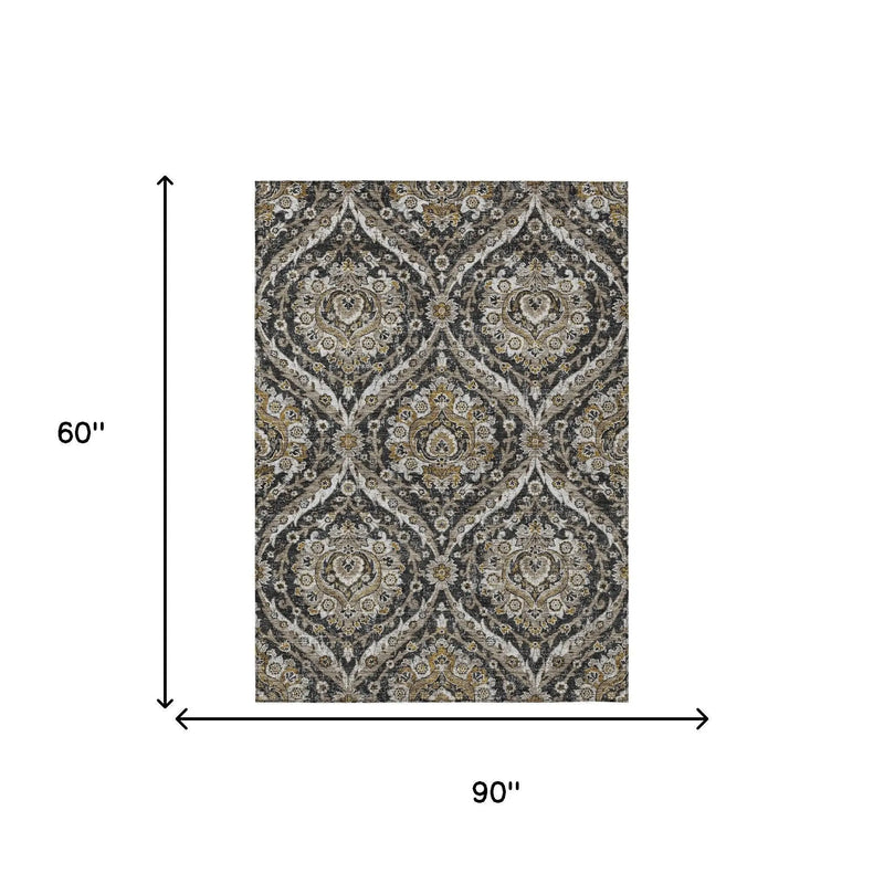 5' X 8' Black And Blue Floral Washable Indoor Outdoor Area Rug Homeroots Outdoor