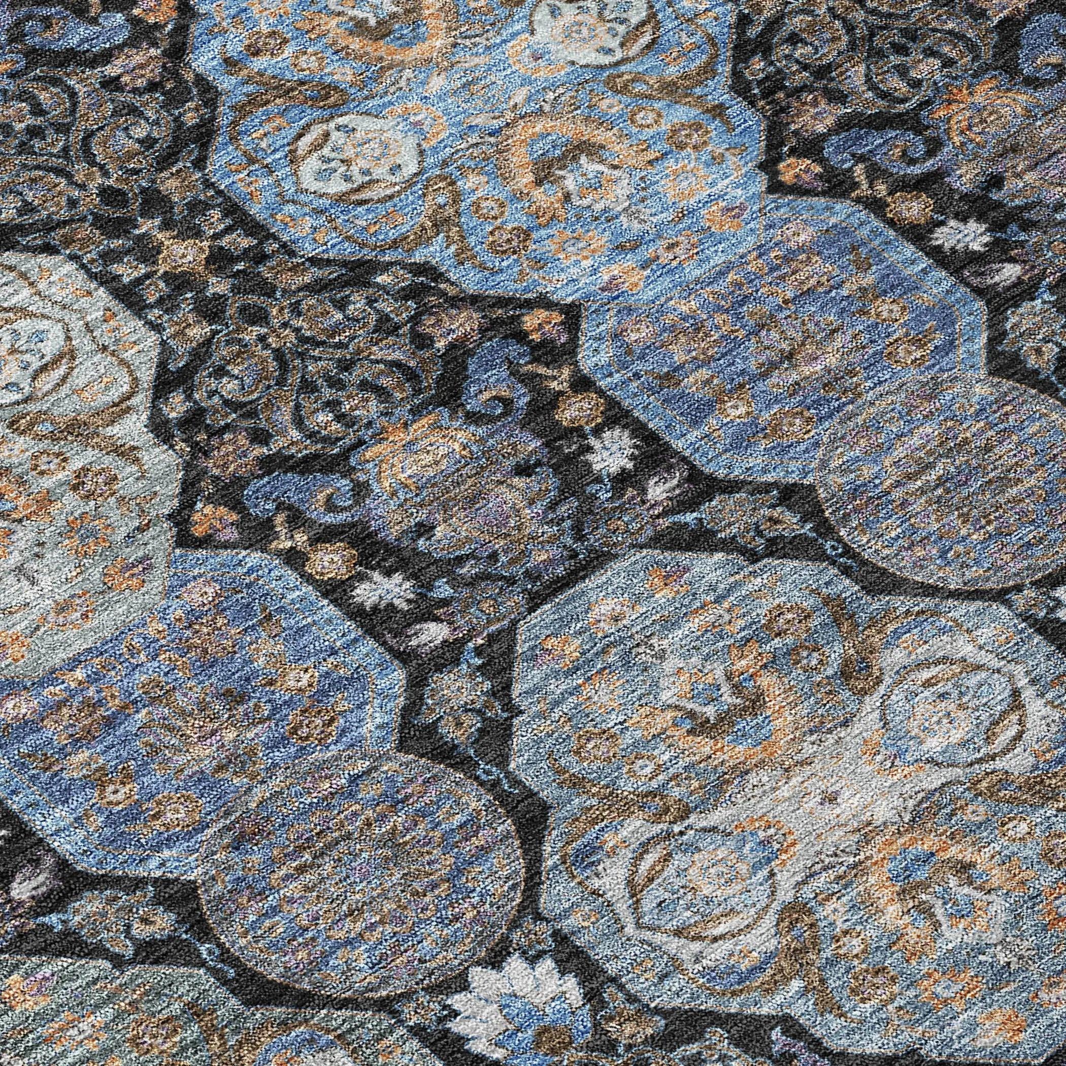 5' X 8' Black And Blue Floral Washable Indoor Outdoor Area Rug Homeroots Outdoor