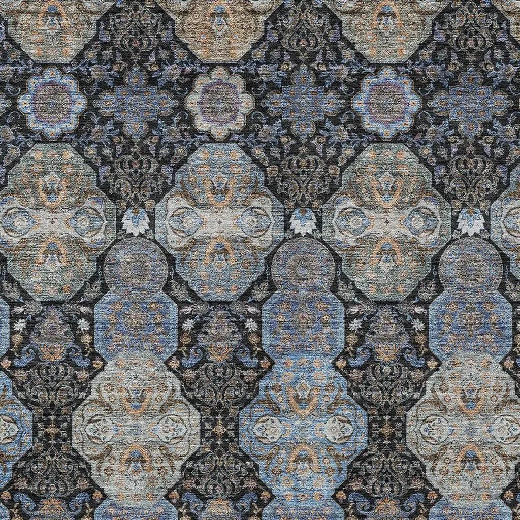 5' X 8' Black And Blue Floral Washable Indoor Outdoor Area Rug Homeroots Outdoor