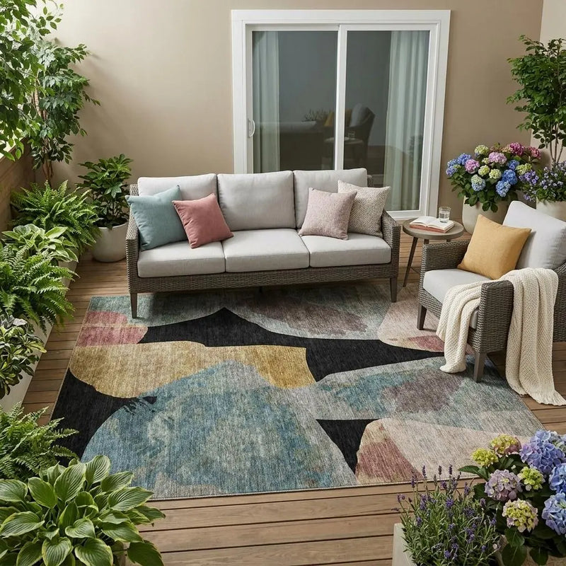 5' X 8' Black And Brown Abstract Washable Indoor Outdoor Area Rug Homeroots Outdoor