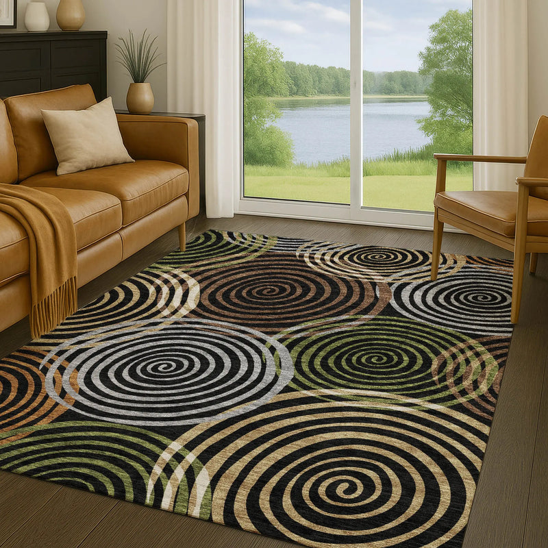5' X 8' Black And Brown Geometric Washable Indoor Outdoor Area Rug Homeroots Outdoor