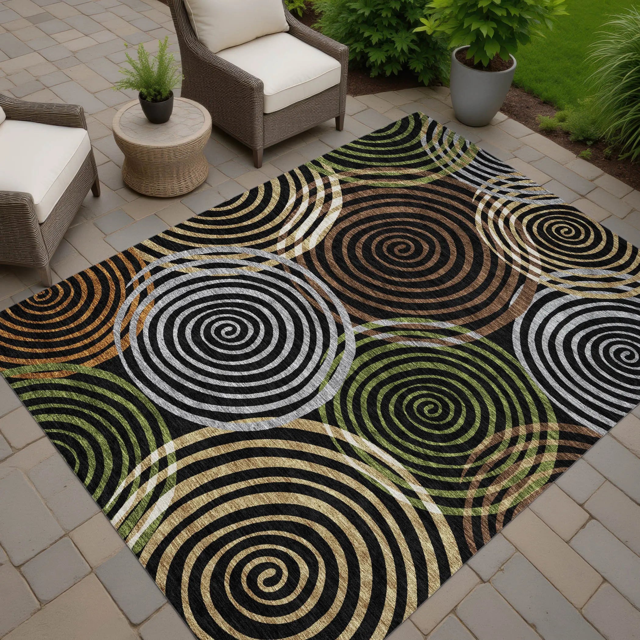 5' X 8' Black And Brown Geometric Washable Indoor Outdoor Area Rug Homeroots Outdoor