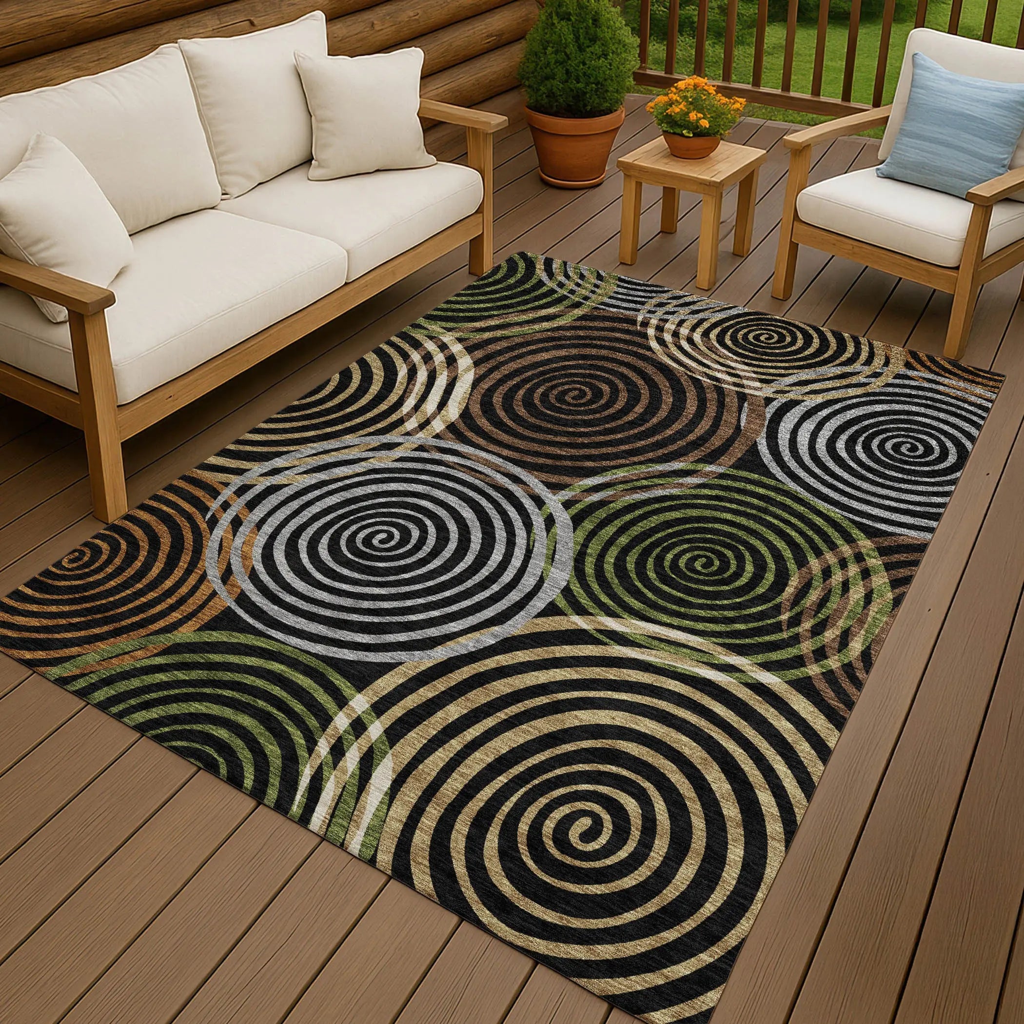 5' X 8' Black And Brown Geometric Washable Indoor Outdoor Area Rug Homeroots Outdoor
