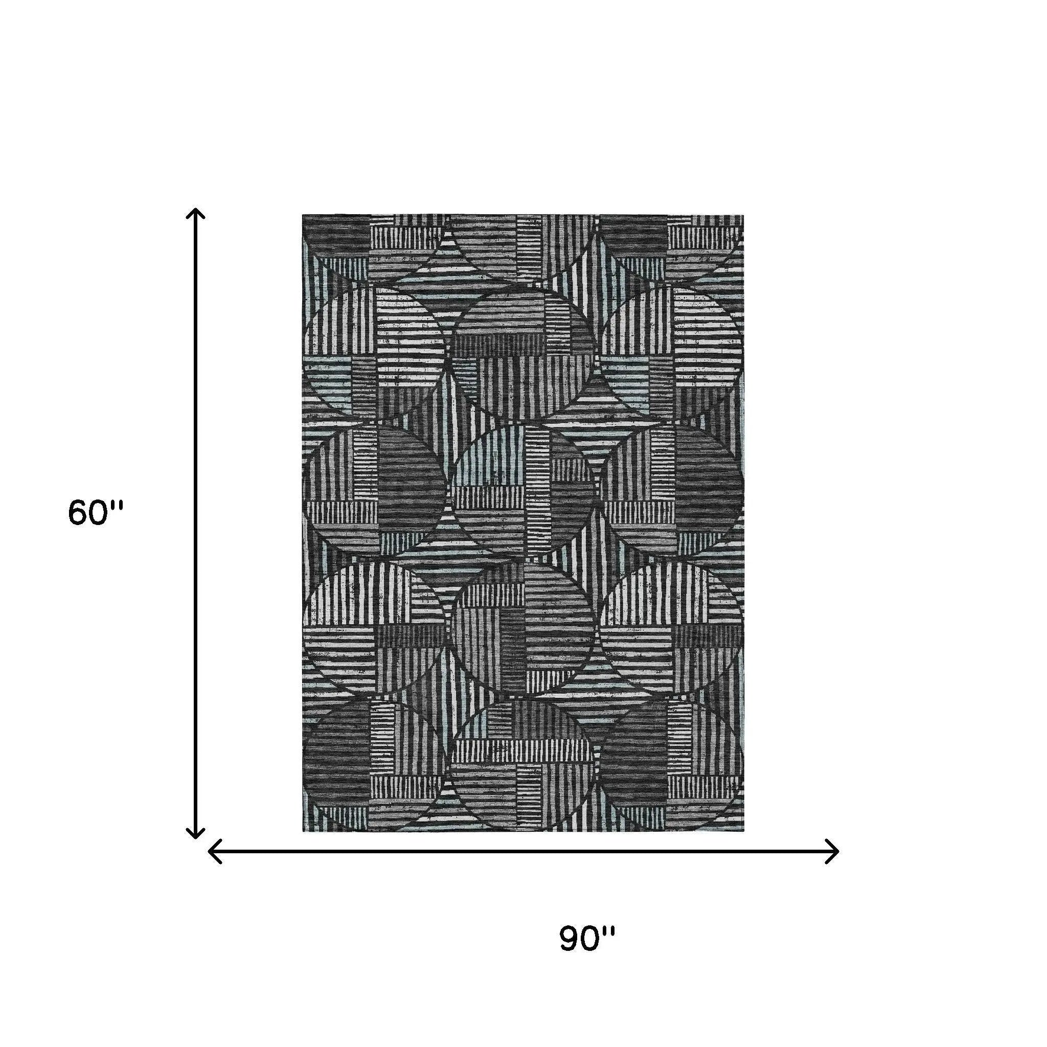 5' X 8' Black And Brown Geometric Washable Indoor Outdoor Area Rug Homeroots Outdoor