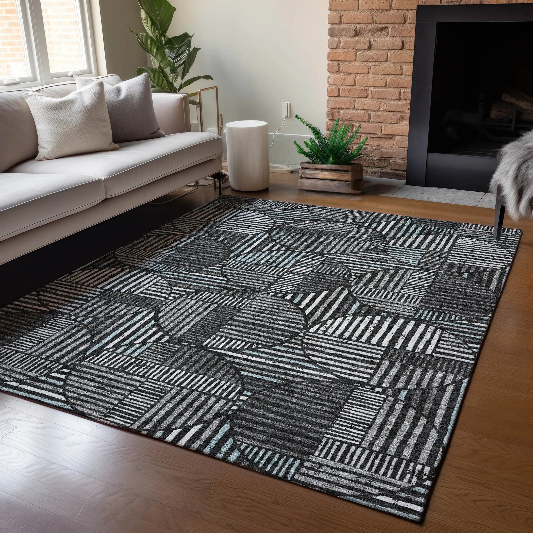 5' X 8' Black And Brown Geometric Washable Indoor Outdoor Area Rug Homeroots Outdoor