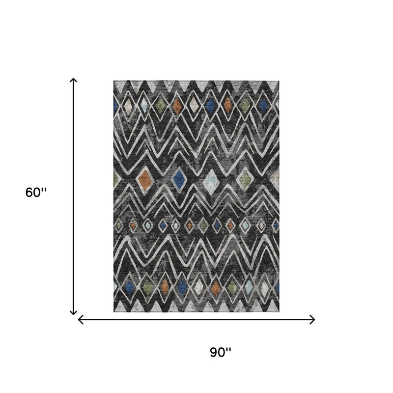 5' X 8' Black And Brown Geometric Washable Indoor Outdoor Area Rug Homeroots Outdoor