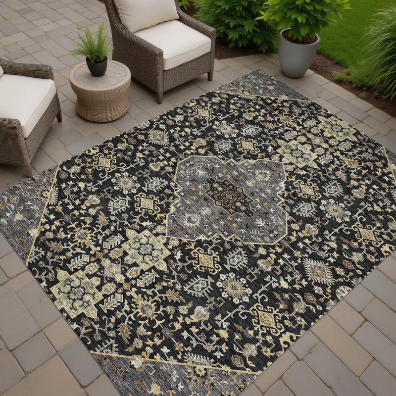 5' X 8' Black And Brown Medallion Washable Indoor Outdoor Area Rug Homeroots Outdoor