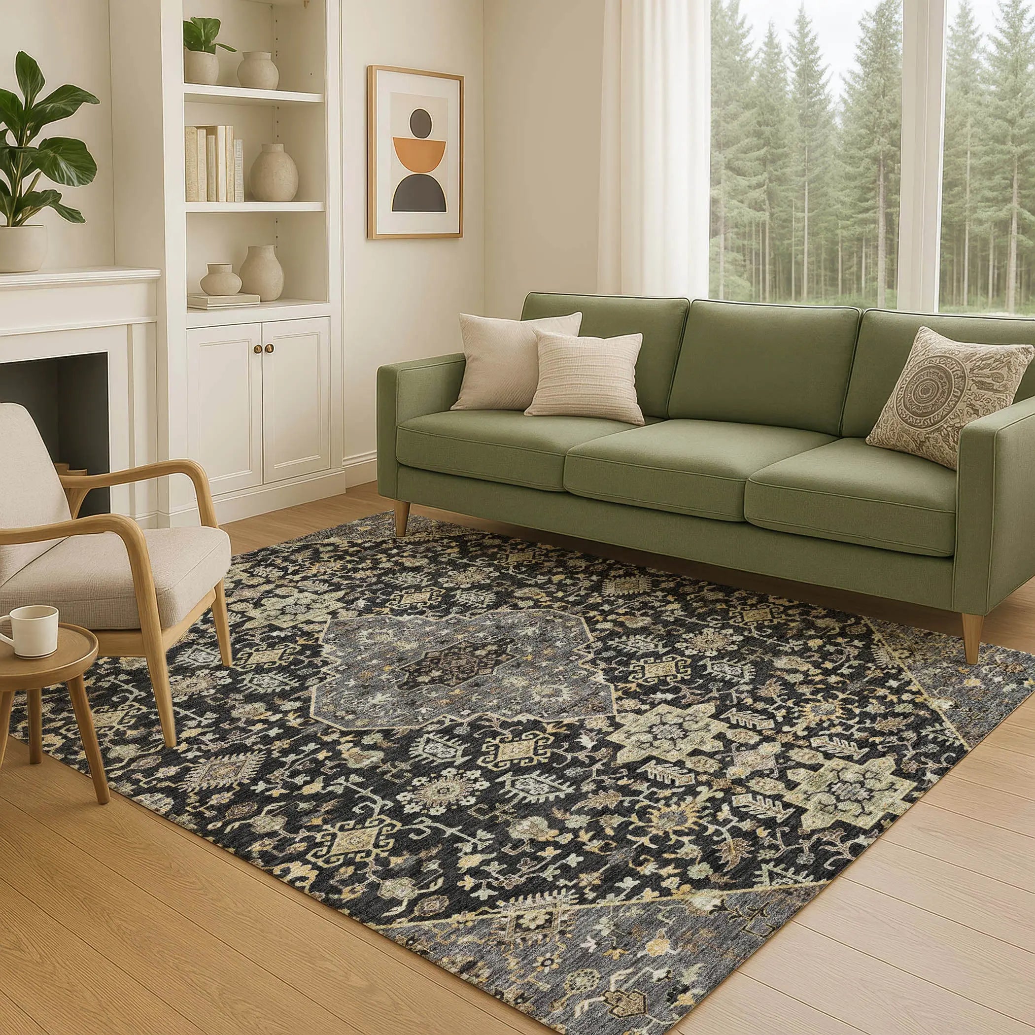5' X 8' Black And Brown Medallion Washable Indoor Outdoor Area Rug Homeroots Outdoor