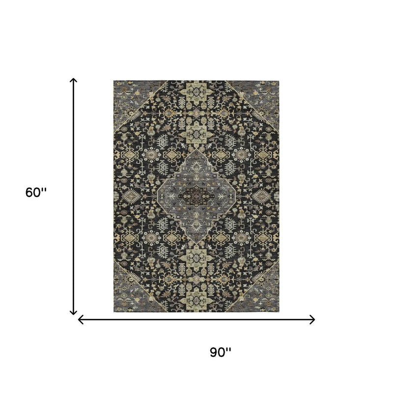 5' X 8' Black And Brown Medallion Washable Indoor Outdoor Area Rug Homeroots Outdoor