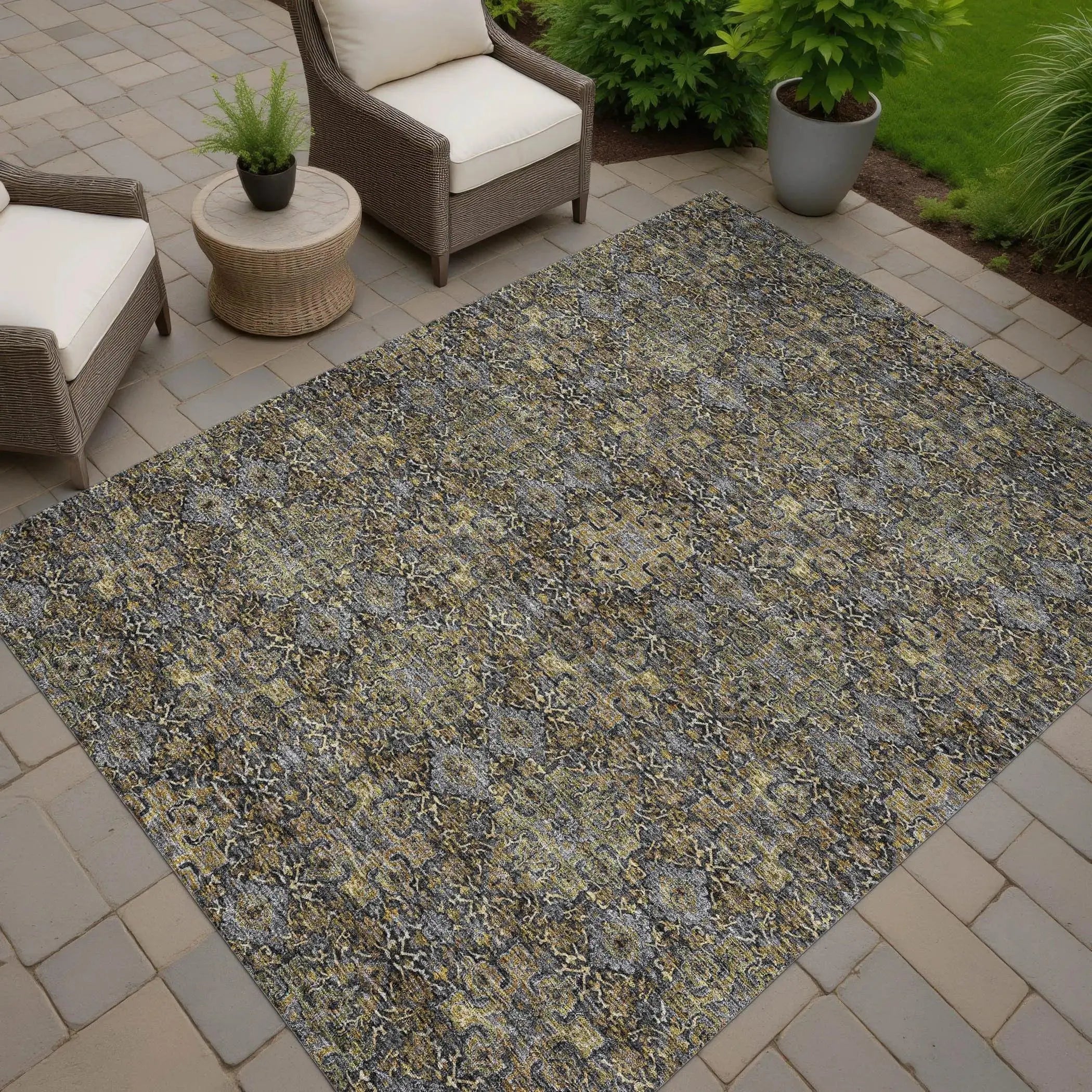 5' X 8' Black And Brown Oriental Washable Indoor Outdoor Area Rug Homeroots Outdoor