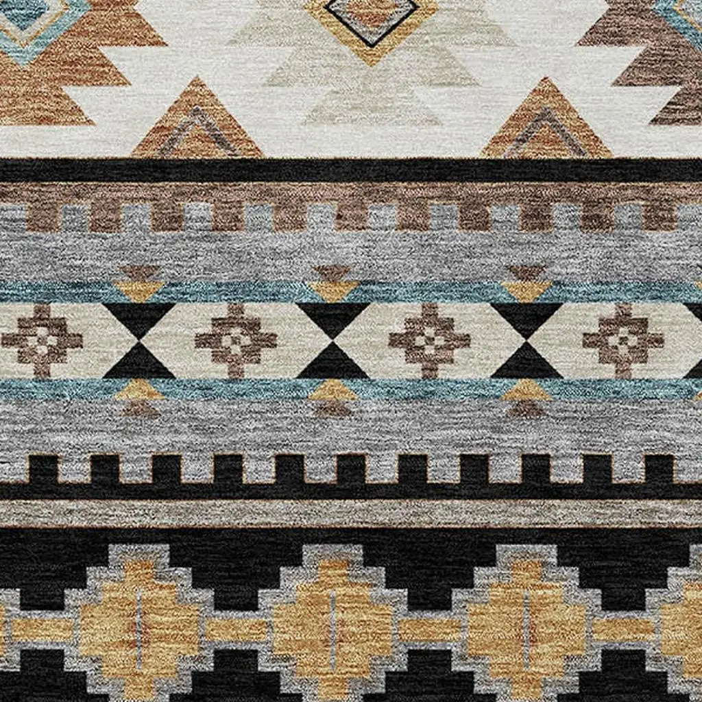 5' X 8' Black And Brown Southwestern Washable Indoor Outdoor Area Rug Homeroots Outdoor