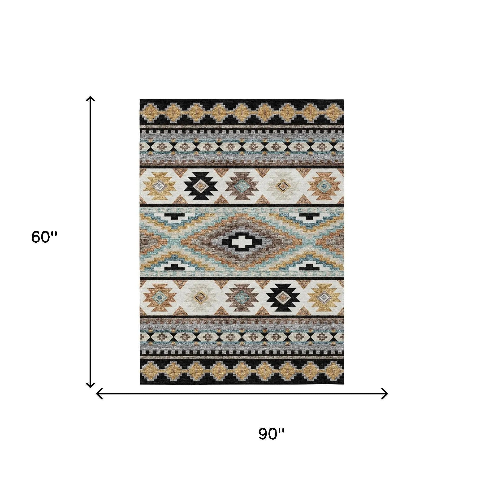 5' X 8' Black And Brown Southwestern Washable Indoor Outdoor Area Rug Homeroots Outdoor
