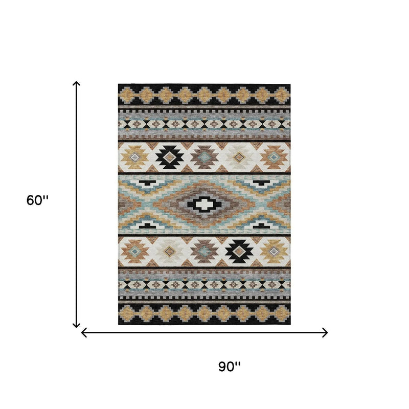 5' X 8' Black And Brown Southwestern Washable Indoor Outdoor Area Rug Homeroots Outdoor