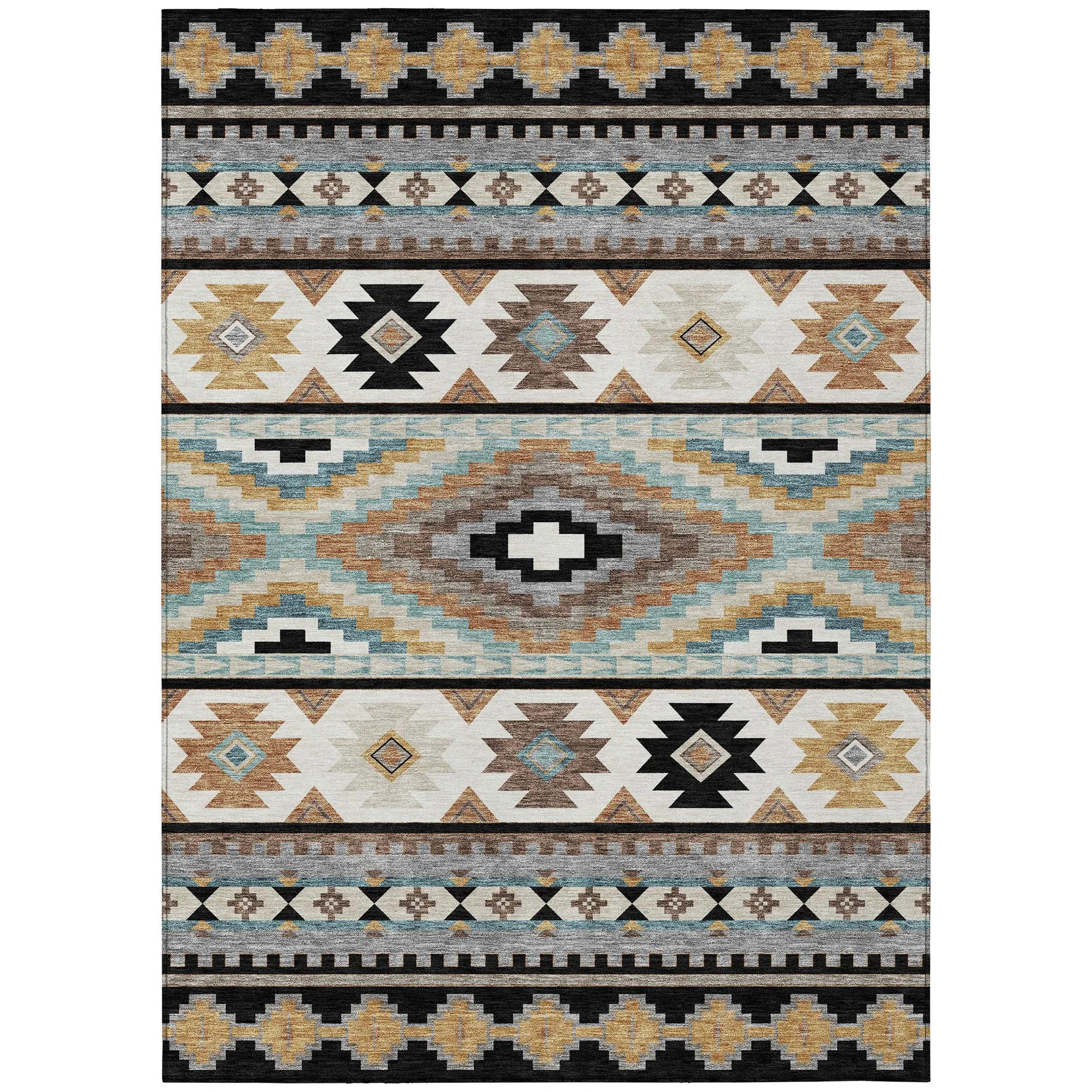 5' X 8' Black And Brown Southwestern Washable Indoor Outdoor Area Rug Homeroots Outdoor