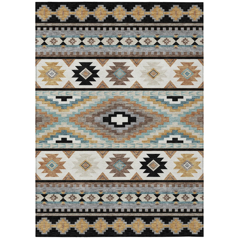 5' X 8' Black And Brown Southwestern Washable Indoor Outdoor Area Rug Homeroots Outdoor
