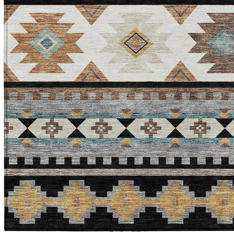 5' X 8' Black And Brown Southwestern Washable Indoor Outdoor Area Rug Homeroots Outdoor