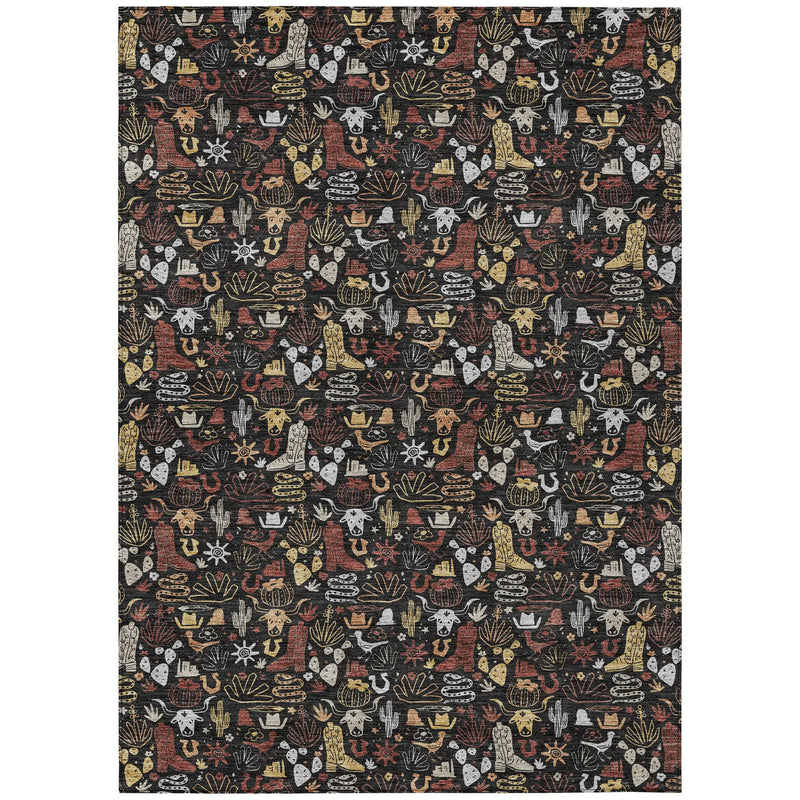 5' X 8' Black And Brown Stars Washable Indoor Outdoor Area Rug Homeroots Outdoor