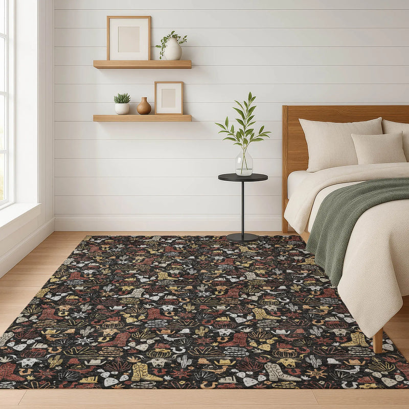 5' X 8' Black And Brown Stars Washable Indoor Outdoor Area Rug Homeroots Outdoor